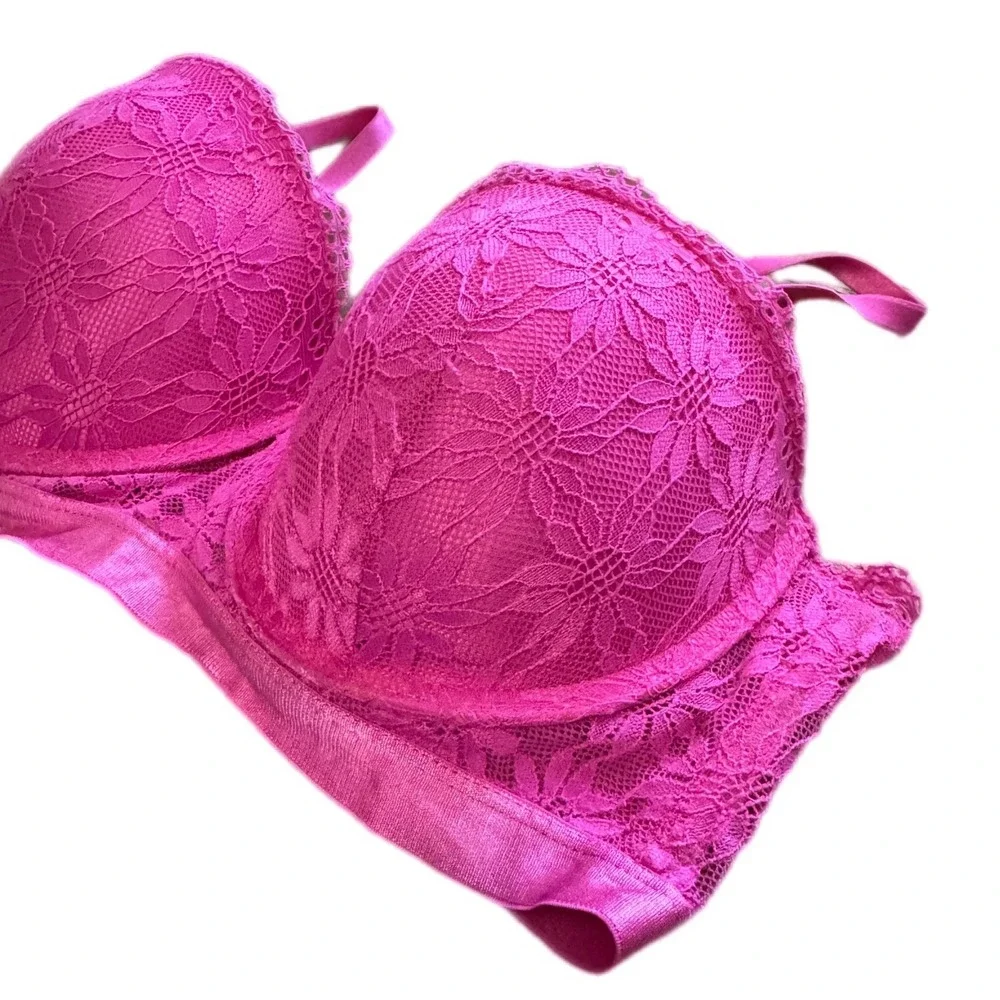 Candie's Lace Underwire Bra Women 34D Magenta Pink Floral COL1213BRA Excellent - Picture 3 of 8